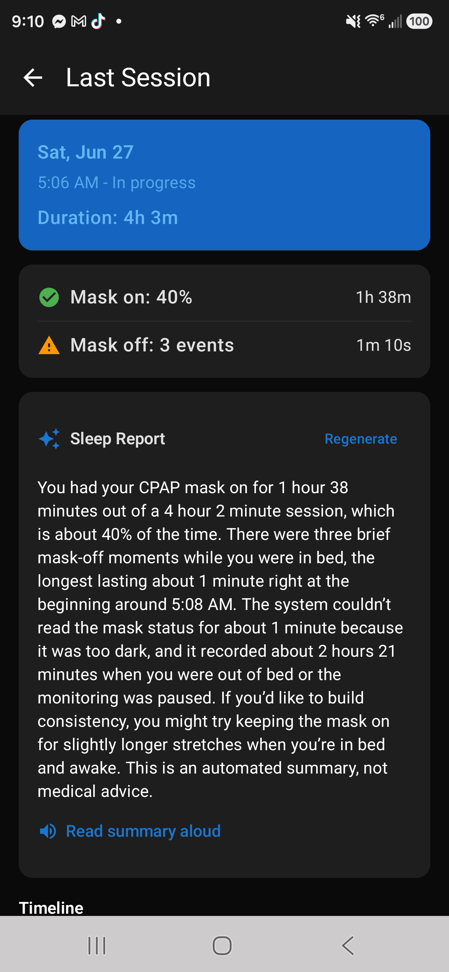 AI Sleep Report — a plain-English summary of your night